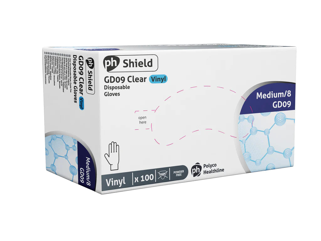 GD09 PH SHIELD POWDER-FREE VINYL GLOVES PACK OF 100
