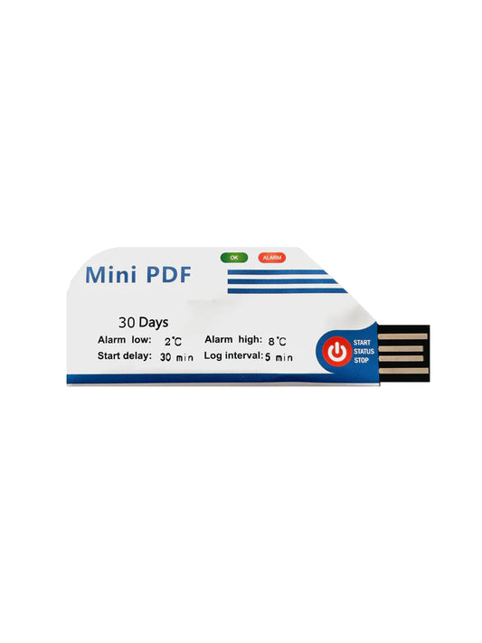 SINGLE USE, USB TEMPERATURE DATA LOGGER, COLD STORE 2-8°C, 30 DAYS, DISPOSABLE PDF REPORT