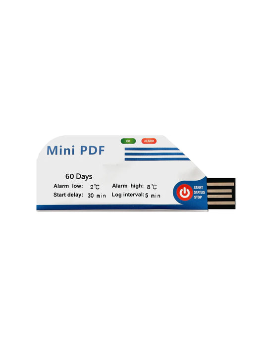 SINGLE USE, USB TEMPERATURE DATA LOGGER, COLD STORE 2-8°C, 60 DAYS, DISPOSABLE PDF REPORT