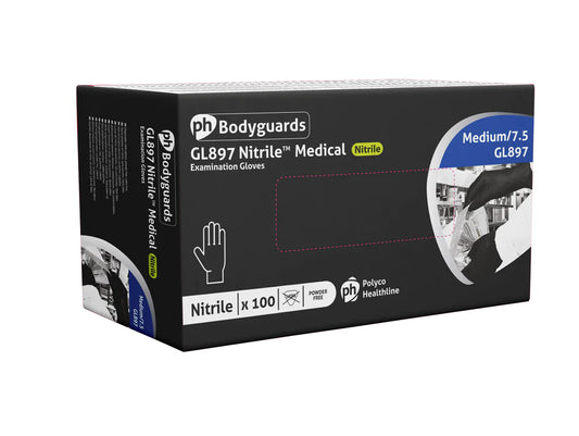 PH BODYGUARDS GL897 BLACK NITRILE DISPOSABLE GLOVES 100PCS