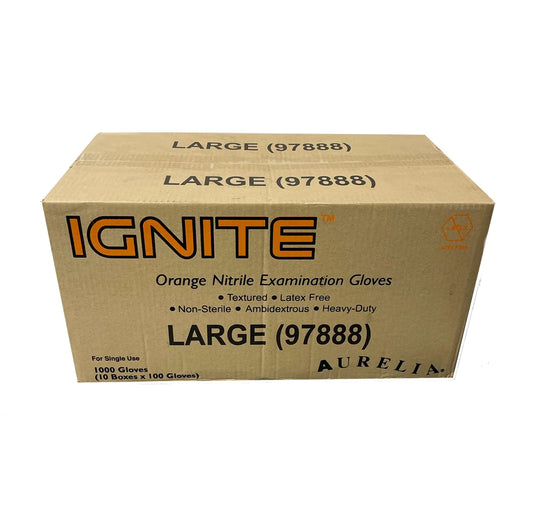 10 X IGNITE EXTRA STRONG THICK DIAMOND GRIP NITRILE GLOVES ORANGE 10 BOXES