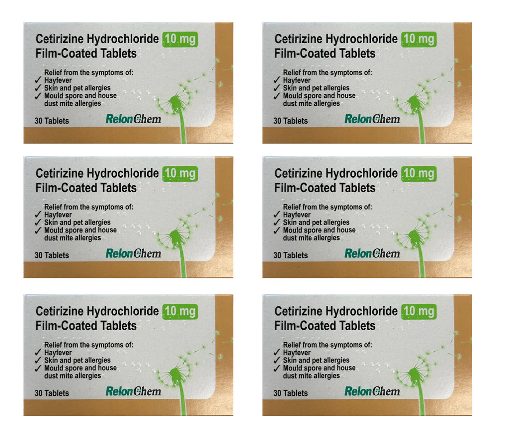 180 TABLETS CETIRIZINE HYDROCHLORIDE FILM COATED HAYFEVER & ALLERGY 30 TABLETS (6 MONTHS SUPPLY)